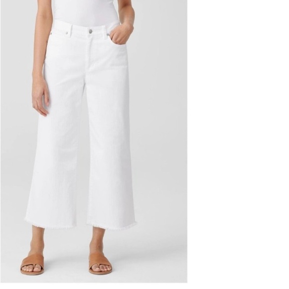 Eileen Fisher White Organic Cotton Jean Ankle Length Frayed Hem 3X Plus Vacation - Picture 1 of 16